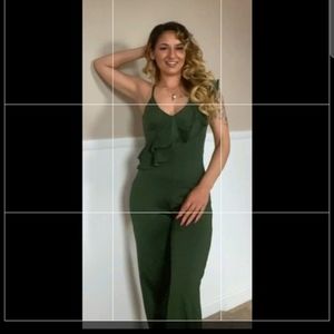 One piece olive jumpsuit ruffles on the side